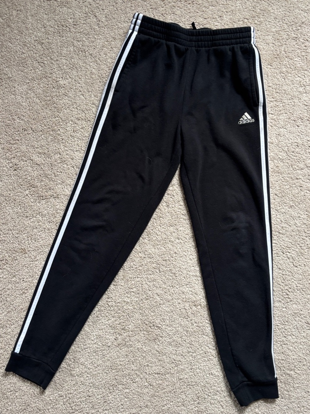 adidas Black Joggers with White Side Stripes - Kids